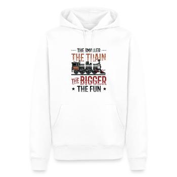 Kleiner der Zug, desto größer die Modelleisenbahn - Männer Premium Bio Hoodie - Weiß - Vorne - Nico (187cm)