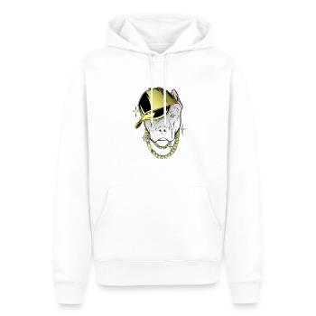 cooler Hund mit Kappe und Goldkette - Männer Premium Bio Hoodie - Weiß - Vorne - Nico (187cm)