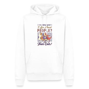 Wissen Sie, was ich an Menschen und an Katzen mag. - Männer Premium Bio Hoodie - Weiß - Vorne - Nico (187cm)