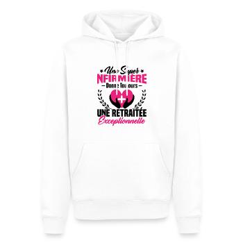 Humour infirmière retraitée, Cadeau retraite - Sweat à capuche Premium bio Homme - blanc - Devant - Nico (187cm)