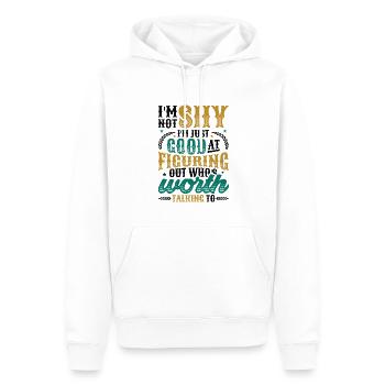 Nicht schüchtern, möchte nur etwas herauszufinden. - Männer Premium Bio Hoodie - Weiß - Vorne - Nico (187cm)