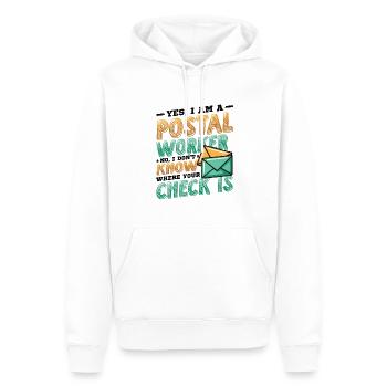 Drôle de bureau de poste de postiers - Sweat à capuche Premium bio Homme - blanc - Devant - Nico (187cm)