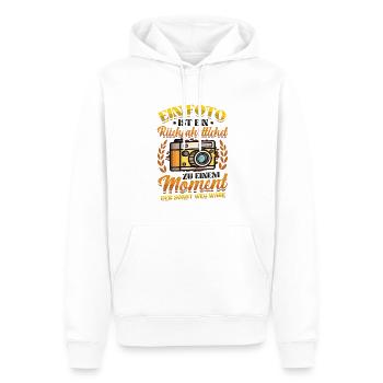 Foto Rückfahrticket Vergangenheit Fotograf. - Männer Premium Bio Hoodie - Weiß - Vorne - Nico (187cm)