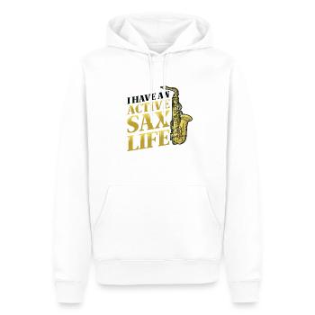 J’ai une vie active de saxophone, le saxophone jazz. - Sweat à capuche Premium bio Homme - blanc - Devant - Nico (187cm)