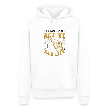 J’ai une vie active de saxophone, le saxophone jazz. - Sweat à capuche Premium bio Homme - blanc - Devant - Nico (187cm)