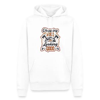 Couper du bois et bien paraître menuisier - Sweat à capuche Premium bio Homme - blanc - Devant - Nico (187cm)