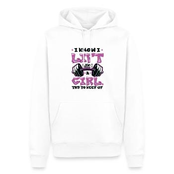Ich Weiß, Dass Ich Wie Ein Mädchen Hebe - Männer Premium Bio Hoodie - Weiß - Vorne - Nico (187cm)
