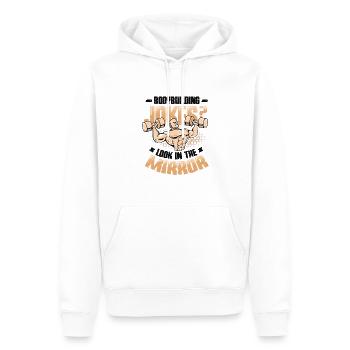 Bodybuilding Witze Blick In Den Spiegel - Männer Premium Bio Hoodie - Weiß - Vorne - Nico (187cm)