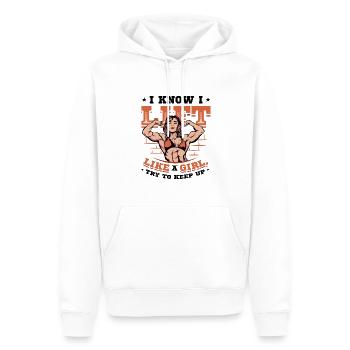 Ich Weiß, Dass Ich Wie Ein Mädchen Hebe - Männer Premium Bio Hoodie - Weiß - Vorne - Nico (187cm)