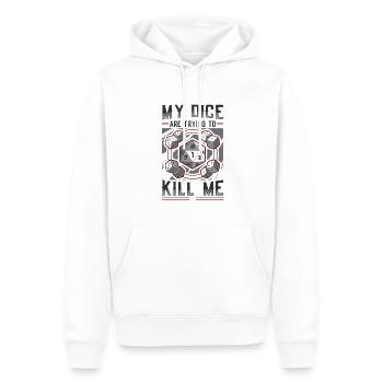 Mes dés essaient de me tuer - Sweat à capuche Premium bio Homme - blanc - Devant - Nico (187cm)