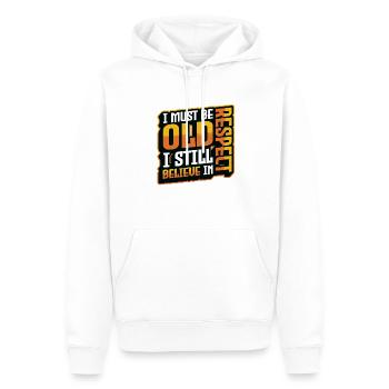 Je dois être vieux, j’ai encore du respect - Sweat à capuche Premium bio Homme - blanc - Devant - Nico (187cm)