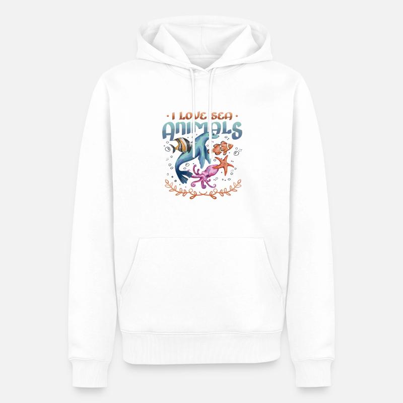 Ich Liebe Meerestiere, Herzform - Männer Premium Bio Hoodie - Weiß