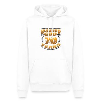 Religious by God for 70 years - Men’s Premium Organic Hoodie - white - Front - Nico (187cm)