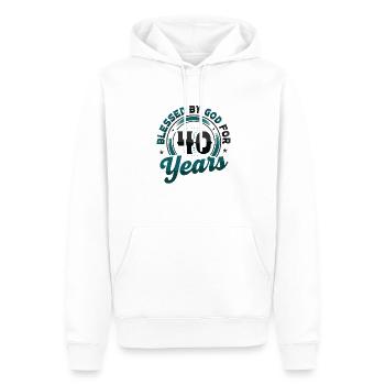 Religious by God for 40 years - Men’s Premium Organic Hoodie - white - Front - Nico (187cm)