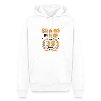 Religious by God for 30 years - Men’s Premium Organic Hoodie - white - Front - Nico (187cm)