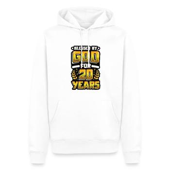 Religious by God for 20 years - Men’s Premium Organic Hoodie - white - Front - Nico (187cm)