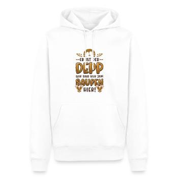 Er Ist Der Deep, Wir Sind Nur Zum Saufen Hier - Männer Premium Bio Hoodie - Weiß - Vorne - Nico (187cm)