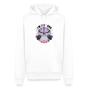 Je suis sexy et je lance une fléchette - Sweat à capuche Premium bio Homme - blanc - Devant - Nico (187cm)