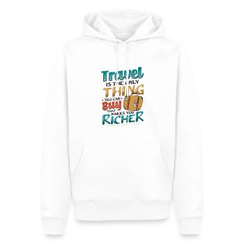 Les voyages vous enrichissent - Travel Enthusiast - Sweat à capuche Premium bio Homme - blanc - Devant - Nico (187cm)