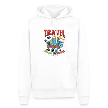 Les voyages vous enrichissent - Travel Enthusiast - Sweat à capuche Premium bio Homme - blanc - Devant - Nico (187cm)