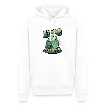 L’amour fait mal à l’oiseau perruche - Sweat à capuche Premium bio Homme - blanc - Devant - Nico (187cm)