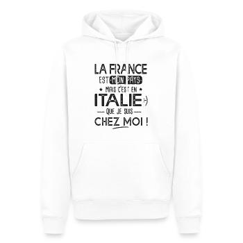 Italie c est chez moi Humour franco italien - Sweat à capuche Premium bio Homme - blanc - Devant - Nico (187cm)