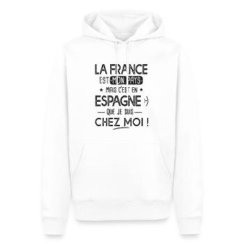 Espagne c est chez moi Humour franco espagnol - Sweat à capuche Premium bio Homme - blanc - Devant - Nico (187cm)