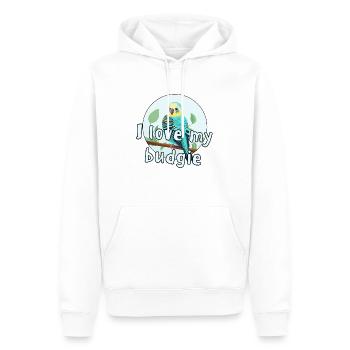 I love my Budgie T-Shirt - Wellensittich Tee - Männer Premium Bio Hoodie - Weiß - Vorne - Nico (187cm)