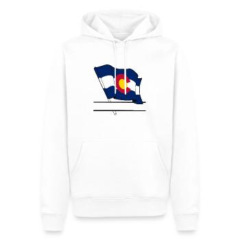 Flag Colorado text banner - Men’s Premium Organic Hoodie - white - Front - Nico (187cm)