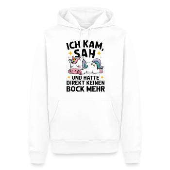 Ich hatte direkt keinen Bock mehr! Faules Einhorn - Männer Premium Bio Hoodie - Weiß - Vorne - Nico (187cm)