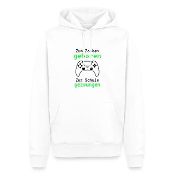 Gamer - Zum Zocken Geboren Zur Schule Gezwungen - Männer Premium Bio Hoodie - Weiß - Vorne - Nico (187cm)