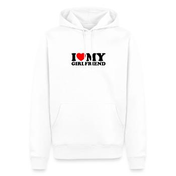J’aime ma petite amie - Ich Liebe Meine Freundin - Sweat à capuche Premium bio Homme - blanc - Devant - Nico (187cm)