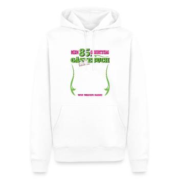 85e anniversaire homme et femme livre d’or - Sweat à capuche Premium bio Homme - blanc - Devant - Nico (187cm)