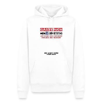 85e anniversaire homme et femme livre d’or - Sweat à capuche Premium bio Homme - blanc - Devant - Nico (187cm)