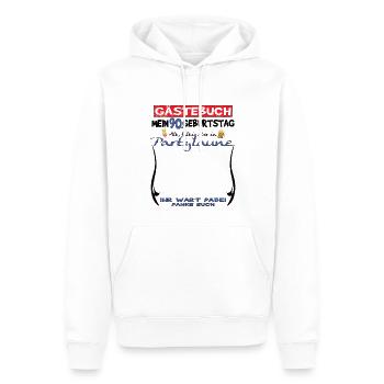 Livre d’or homme et femme 90e anniversaire - Sweat à capuche Premium bio Homme - blanc - Devant - Nico (187cm)