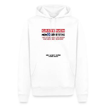 Livre d’or homme et femme 90e anniversaire - Sweat à capuche Premium bio Homme - blanc - Devant - Nico (187cm)