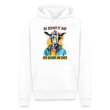 Du schaffst das! Ich glaub an dich! Glücksbringer - Männer Premium Bio Hoodie - Weiß - Vorne - Nico (187cm)