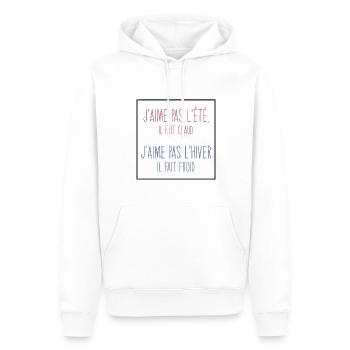 Été et hiver - j’ai chaud, j’ai froid - Sweat à capuche Premium bio Homme - blanc - Devant - Nico (187cm)