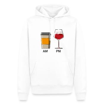 AM PM - Café le matin - Vin le soir - Sweat à capuche Premium bio Homme - blanc - Devant - Nico (187cm)
