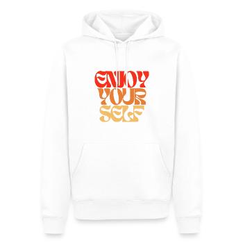 Enjoy Yourself Statement 70ies Hippie Style - Männer Premium Bio Hoodie - Weiß - Vorne - Nico (187cm)
