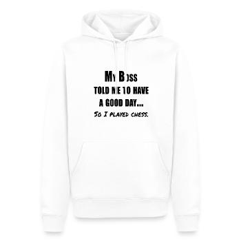 Witziger Schachspruch - Männer Premium Bio Hoodie - Weiß - Vorne - Nico (187cm)