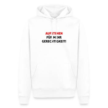 AUFSTEHEN für mehr Gerechtigkeit! - Männer Premium Bio Hoodie - Weiß - Vorne - Nico (187cm)
