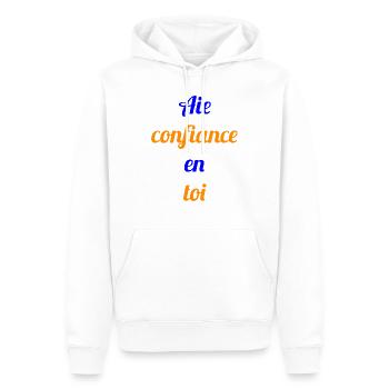 AIE CONFIANCE EN TOI - Citation pour le bien être - Sweat à capuche Premium bio Homme - blanc - Devant - Nico (187cm)