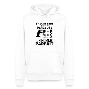 Perceuse percer charpentier - Sweat à capuche Premium bio Homme - blanc - Devant - Nico (187cm)