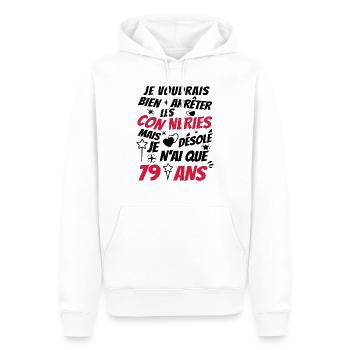 conneries 79 ans / cadeau anniversaire 79 ans - Sweat à capuche Premium bio Homme - blanc - Devant - Nico (187cm)
