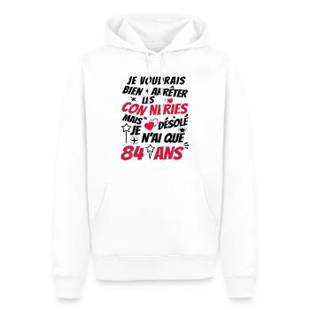 conneries 84 ans / humour anniversaire 84 ans - Sweat à capuche Premium bio Homme - blanc - Devant - Nico (187cm)