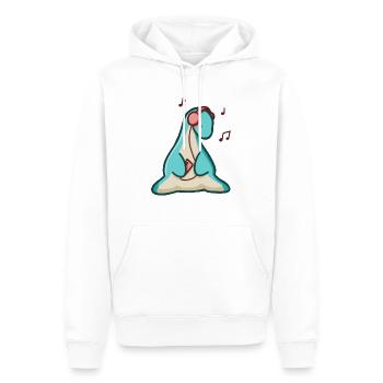 hugadino Dino hört Musik, süßer Dinosaurier - Männer Premium Bio Hoodie - Weiß - Vorne - Nico (187cm)