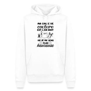 Humour couture couturière 2 - Sweat à capuche Premium bio Homme - blanc - Devant - Nico (187cm)