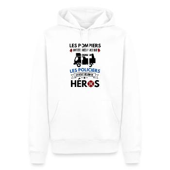 Humour pompiers et policiers - Sweat à capuche Premium bio Homme - blanc - Devant - Nico (187cm)