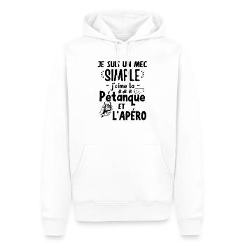Mec simple apéro apéritif pétanque - Sweat à capuche Premium bio Homme - blanc - Devant - Nico (187cm)
